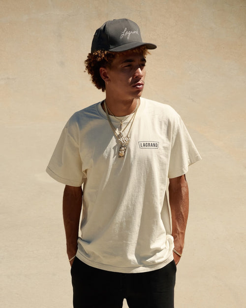 LAGRAND Station Tee in Ivory, front view showing relaxed fit